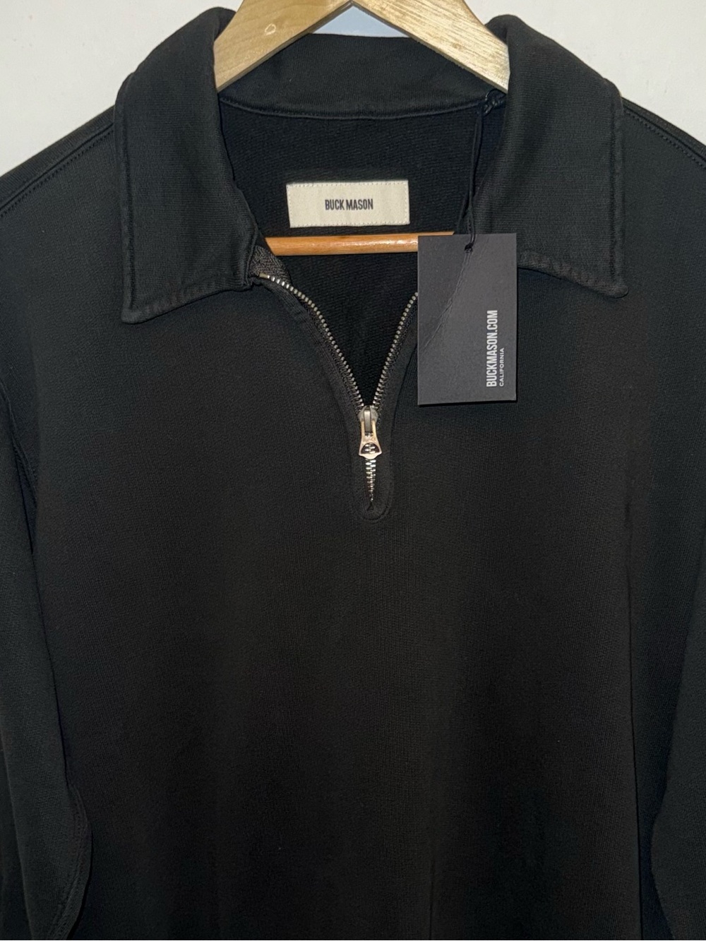 Buck Mason NWT Welterweight Quarter-Zip Sweatshirt in “Black Sunfade” - Picture 2 of 11